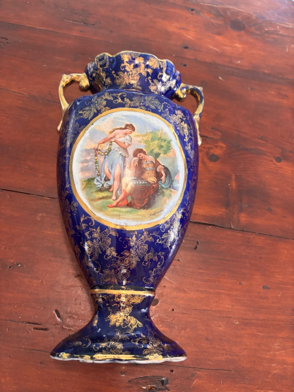 Cobalt Blue Gold-Accented Hand-Painted Decorative Vase